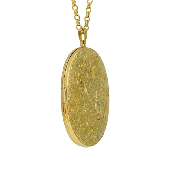 Ladies 9ct Yellow Gold Oval Pattern Locket & 24" Chain