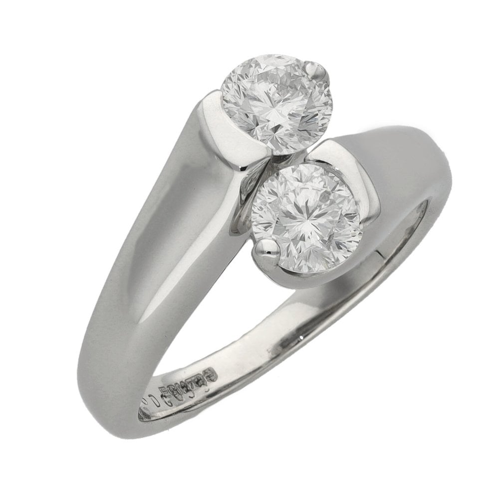 Ladies 18ct White Gold Two Stone 1.15ct Diamond Ring - Size L