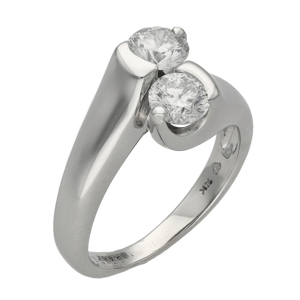 Ladies 18ct White Gold Two Stone 1.15ct Diamond Ring - Size L