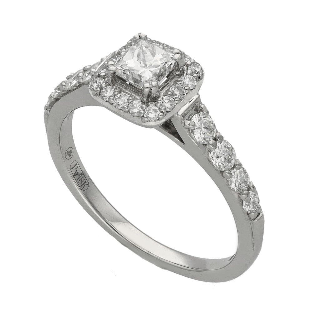 Ladies 18ct White Gold 0.69ct Diamond Halo Cluster Ring