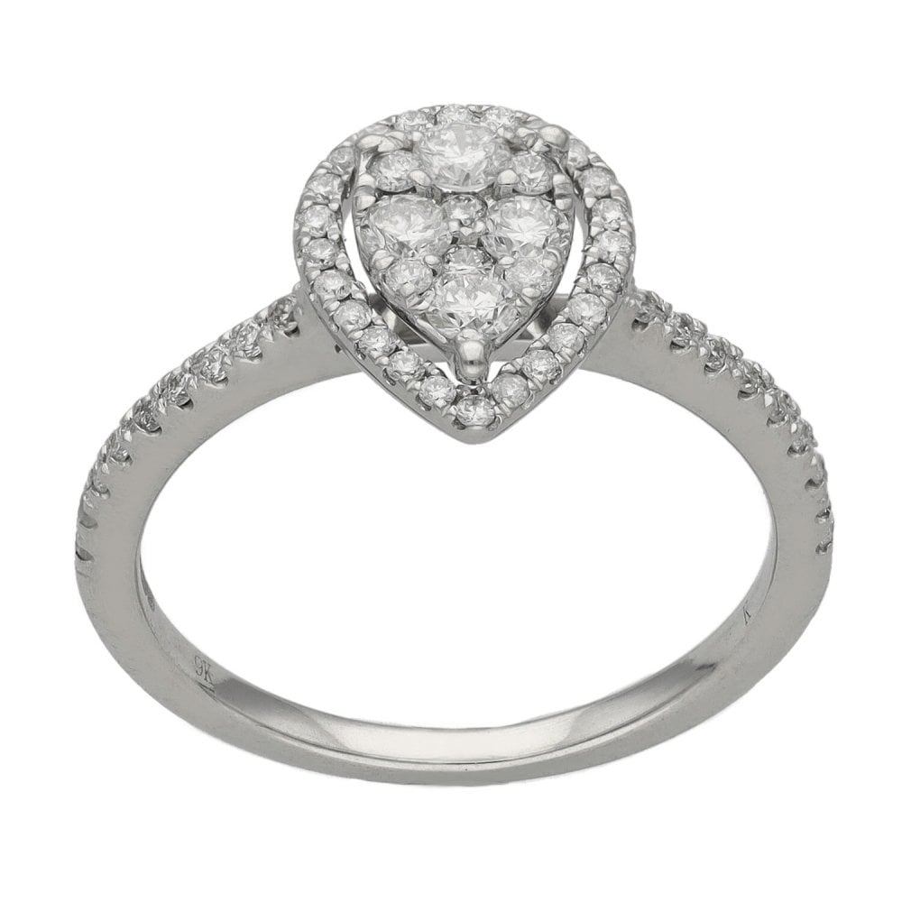 Ladies 9ct White Gold Diamond Pear Shape Engagement Ring