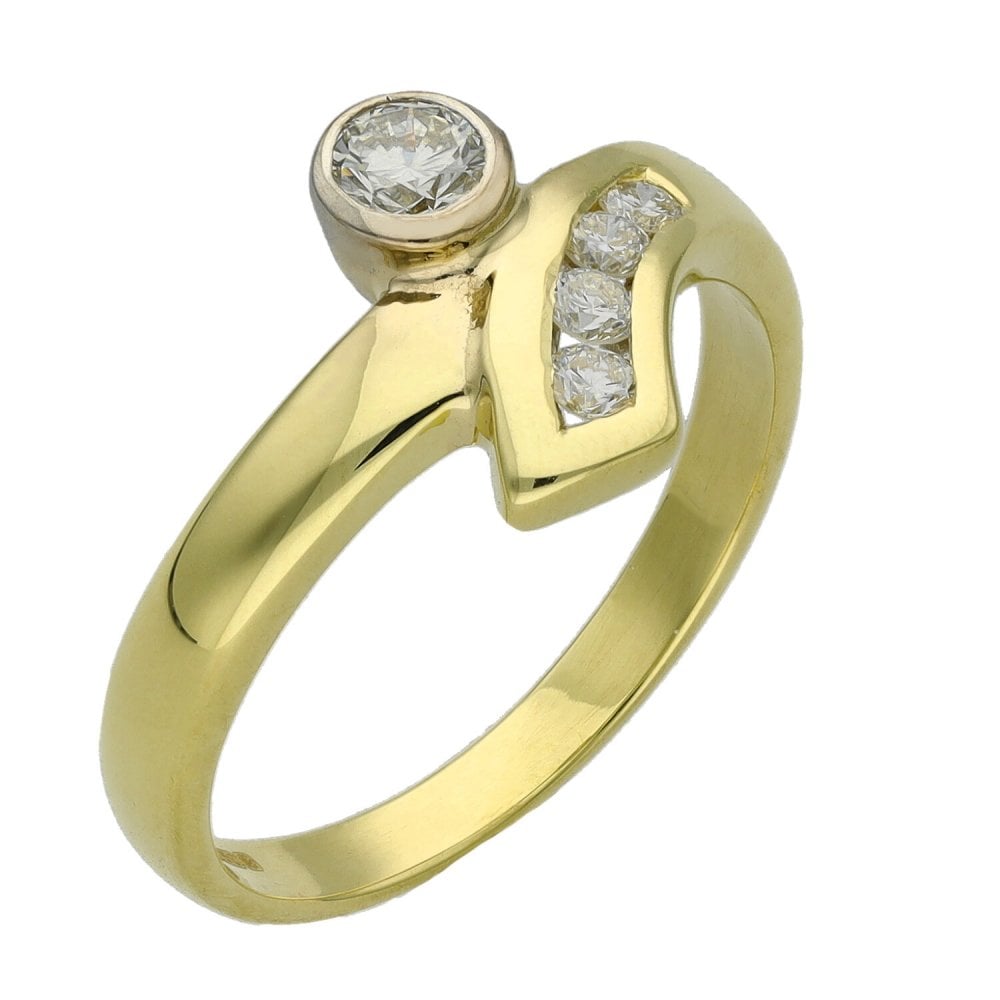 Ladies 18ct Yellow Gold Diamond Set Twist Ring - 0.29ct