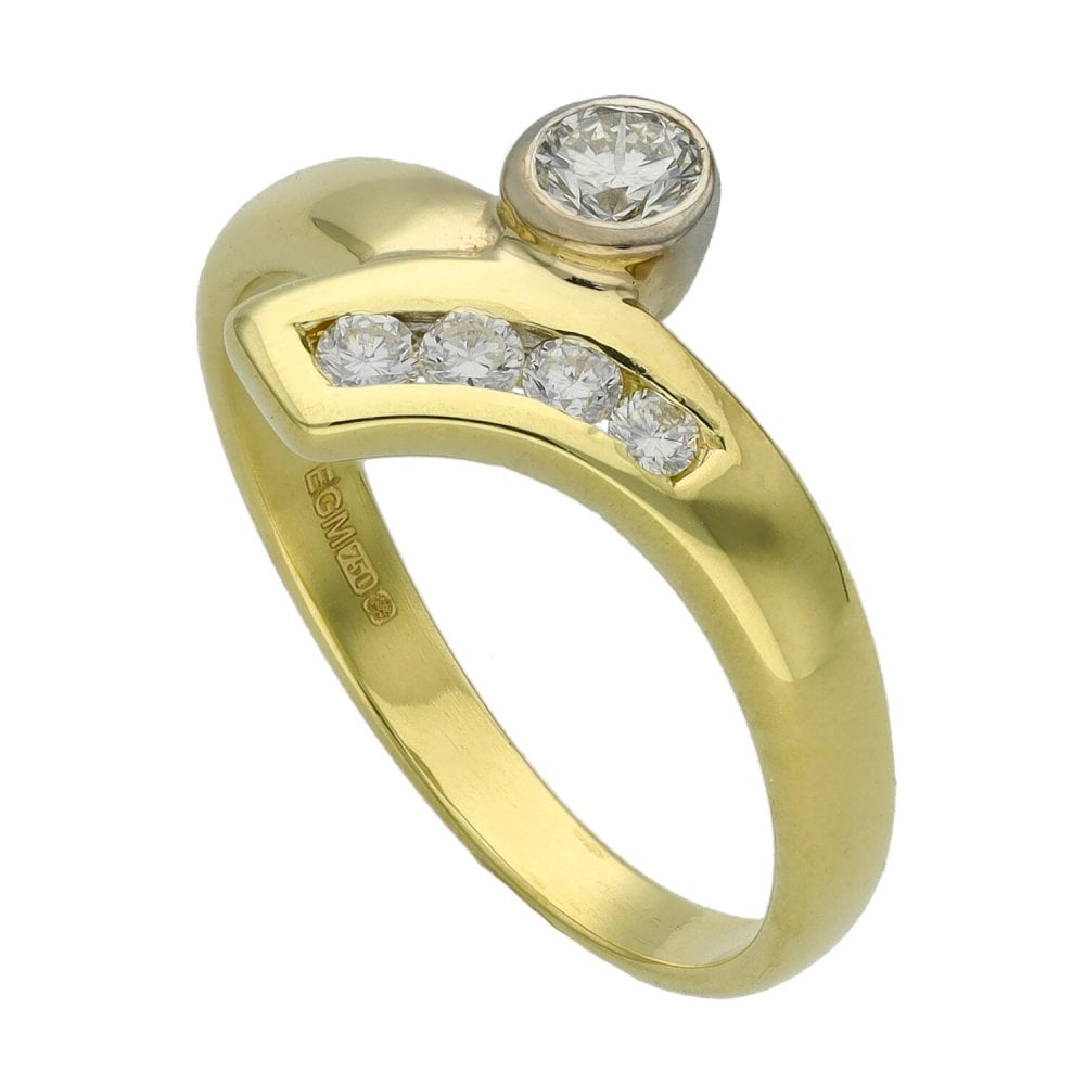 Ladies 18ct Yellow Gold Diamond Set Twist Ring - 0.29ct