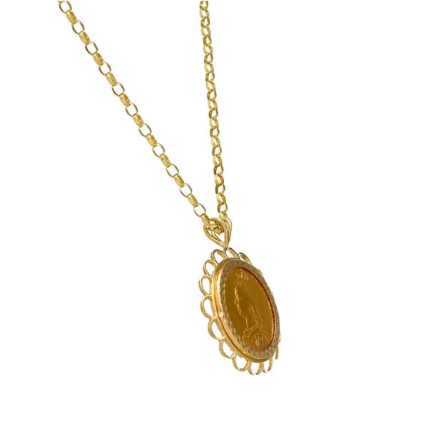 1889 Yellow Gold Full Sovereign Coin Pendant & Belcher Chain