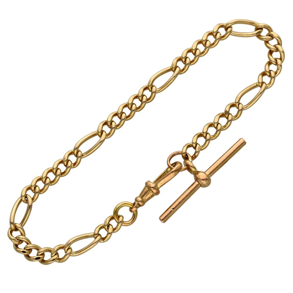 9ct Rose Gold Figaro Bracelet & T-Bar - 9" - 16.5g