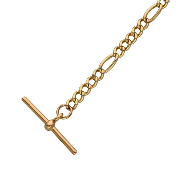 9ct Rose Gold Figaro Bracelet & T-Bar - 9" - 16.5g
