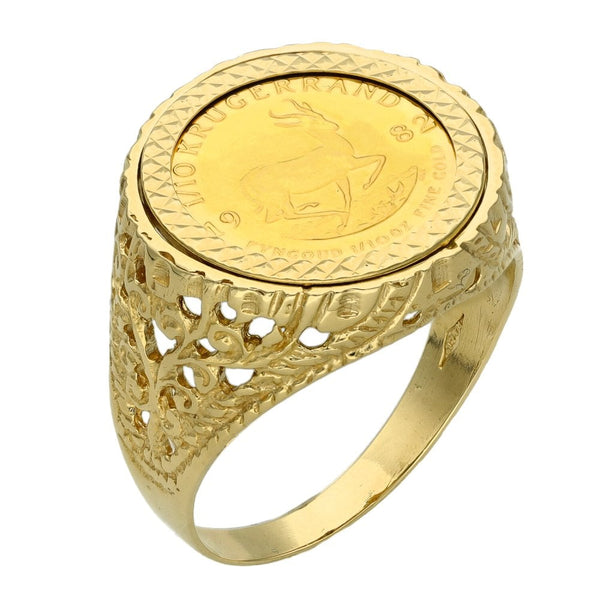 1982 Yellow Gold 1/10th Krugerrand Coin Mounted Ring - 7.8g