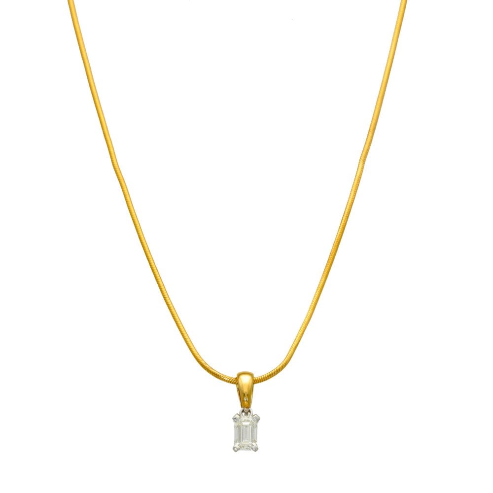 18ct Yellow Gold Emerald Diamond Pendant & Necklace -16" -0.50ct