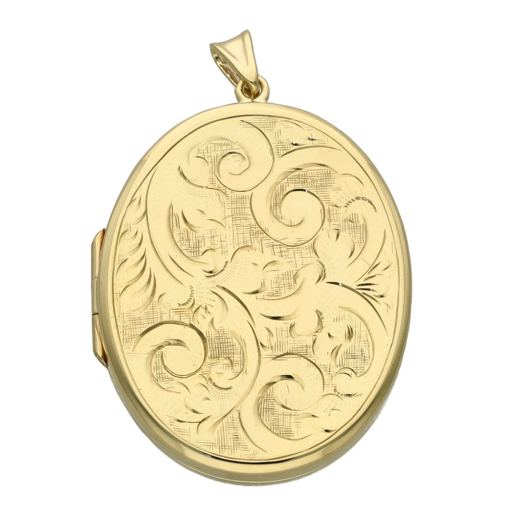 9ct Yellow Gold Oval Engraved Locket - 12.1g