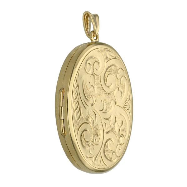9ct Yellow Gold Oval Engraved Locket - 12.1g