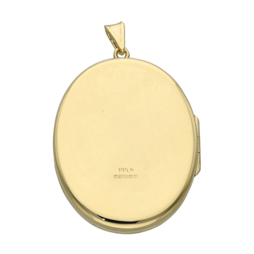 9ct Yellow Gold Oval Engraved Locket - 12.1g