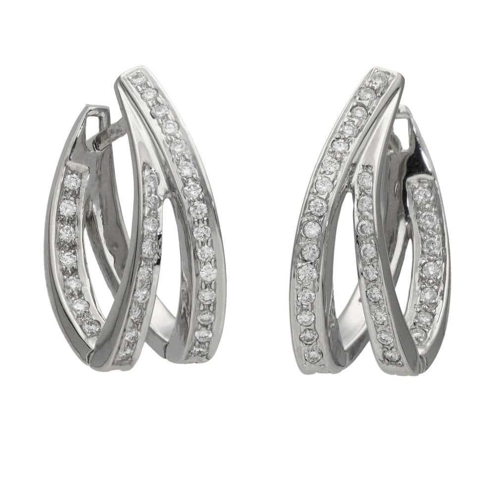 Ladies 18ct White Gold Diamond Hoop Earrings - 0.62ct