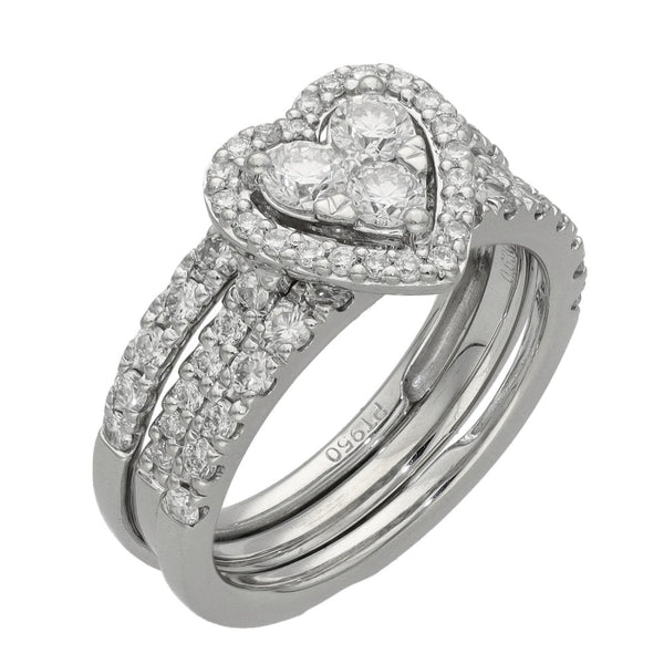 Ladies Platinum Diamond Heart Cluster Ring  - 1.23ct