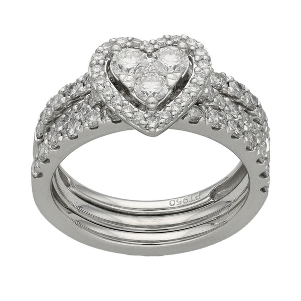 Ladies Platinum Diamond Heart Cluster Ring  - 1.23ct