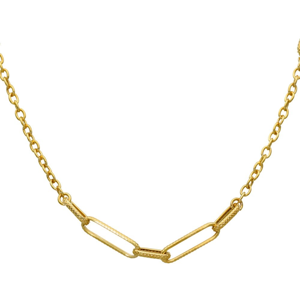Ladies 9ct Yellow Gold Hollow Link & Trace Necklace - 18"