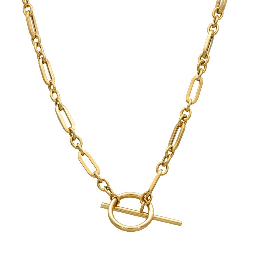 Ladies 9ct Yellow Gold Hollow T-Bar & Loop Necklace - 16"