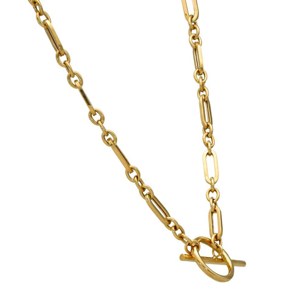Ladies 9ct Yellow Gold Hollow T-Bar & Loop Necklace - 16"