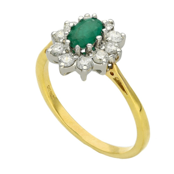 Ladies 18ct Yellow Gold Diamond & Emerald Cluster Ring
