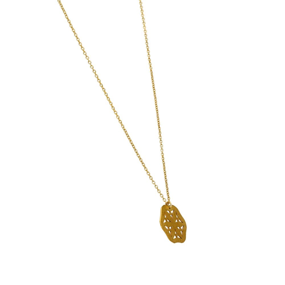 9ct Yellow Gold Flower Disc Pendant & Necklace - 17" - 1.8g