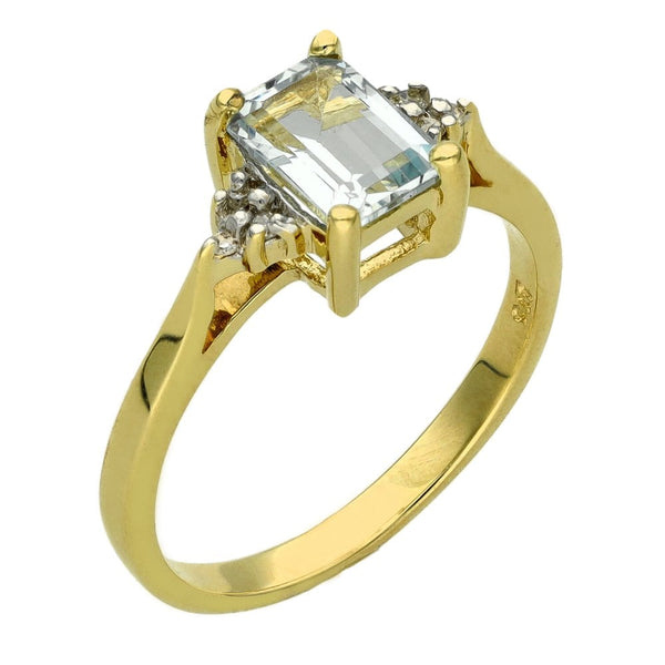 Ladies 9ct Yellow Gold Diamond & Aquamarine Ring - Size L