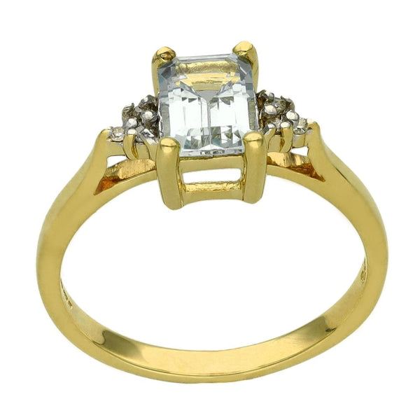 Ladies 9ct Yellow Gold Diamond & Aquamarine Ring - Size L