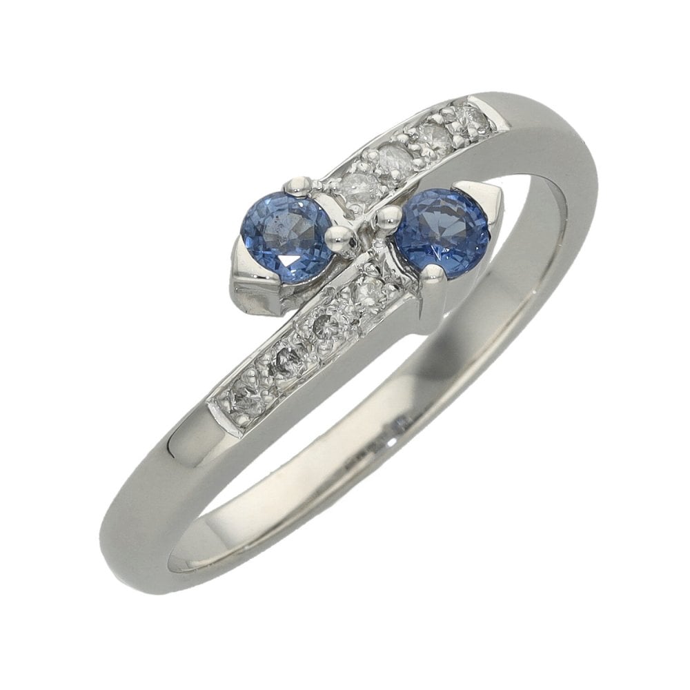 Ladies 18ct White Gold Diamond & Sapphire Twist Ring - Size O