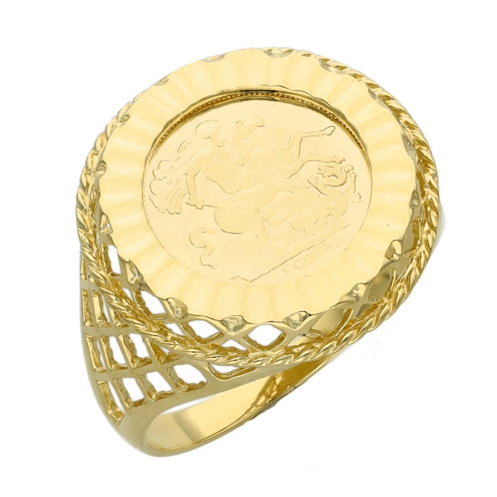 9ct Yellow Gold St George Coin Ring - Size T