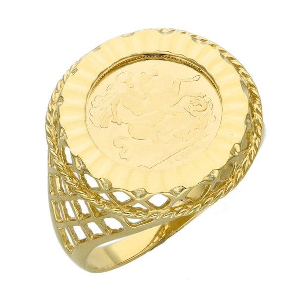 9ct Yellow Gold St George Coin Ring - Size T