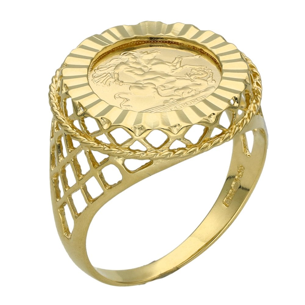 9ct Yellow Gold St George Coin Ring - Size T