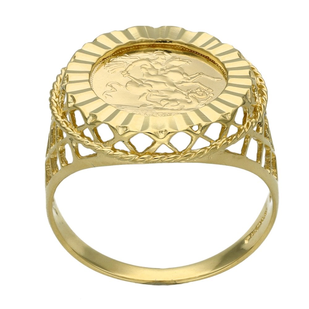 9ct Yellow Gold St George Coin Ring - Size T
