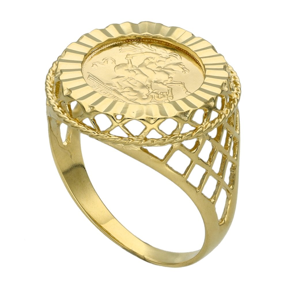 9ct Yellow Gold St George Coin Ring - Size T