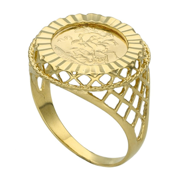 9ct Yellow Gold St George Coin Ring - Size T