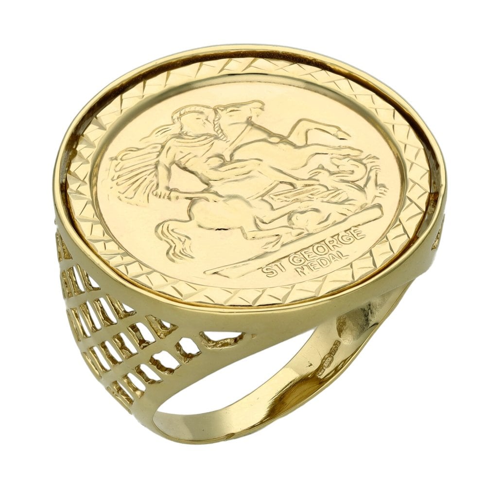 9ct Yellow Gold Mounted St. George Coin Ring - Size R