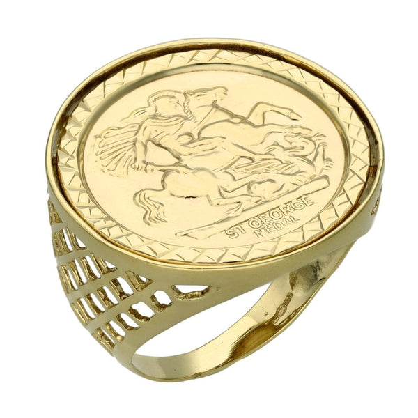 9ct Yellow Gold Mounted St. George Coin Ring - Size R