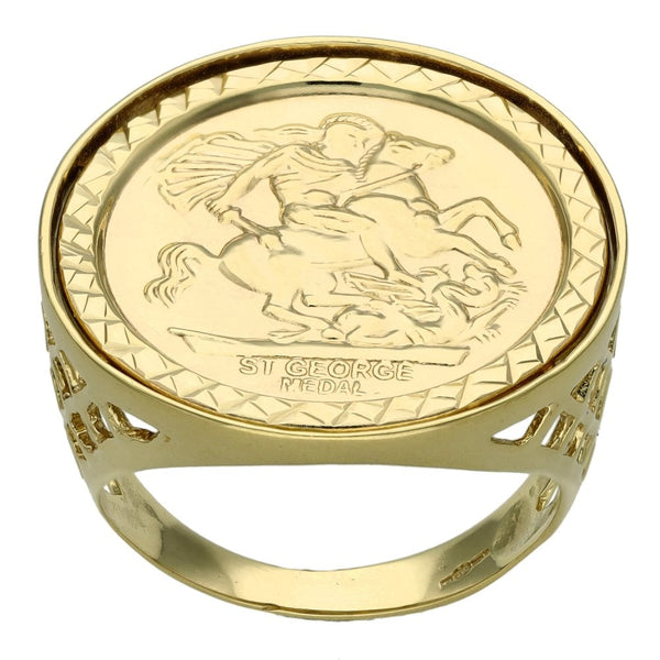 9ct Yellow Gold Mounted St. George Coin Ring - Size R