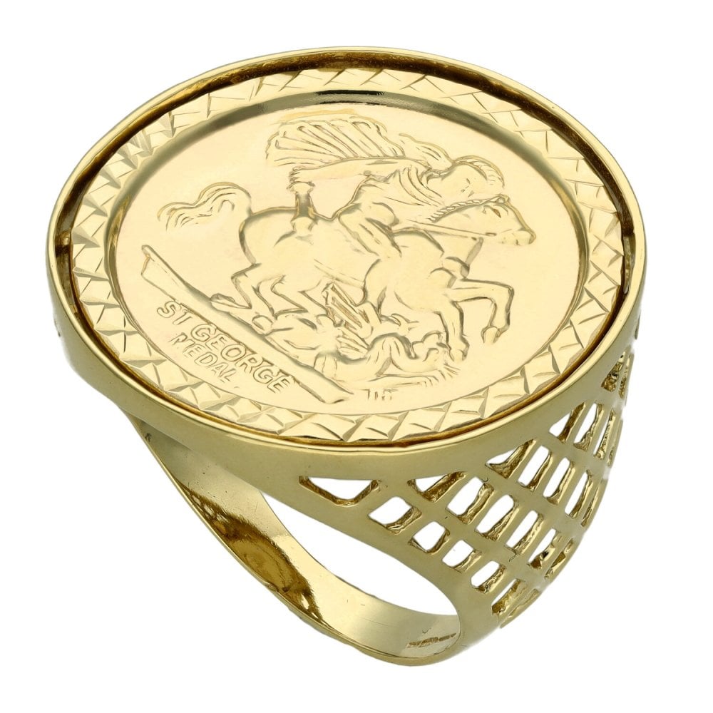 9ct Yellow Gold Mounted St. George Coin Ring - Size R