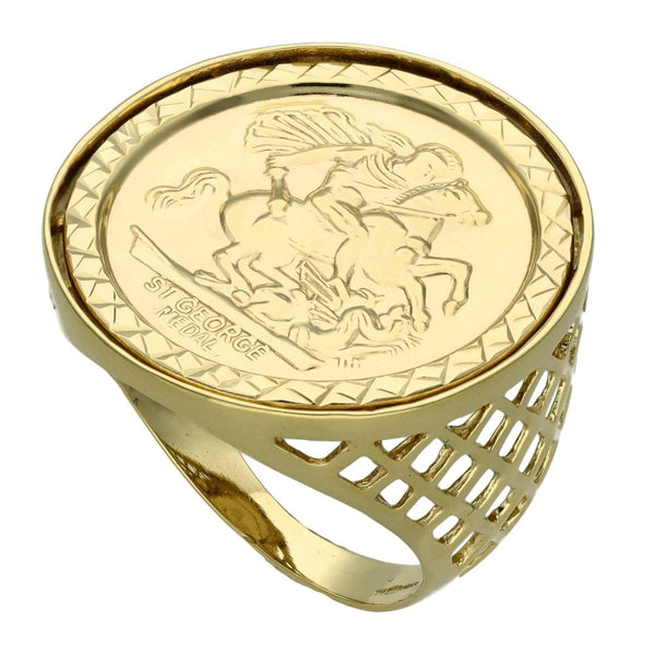 9ct Yellow Gold Mounted St. George Coin Ring - Size R