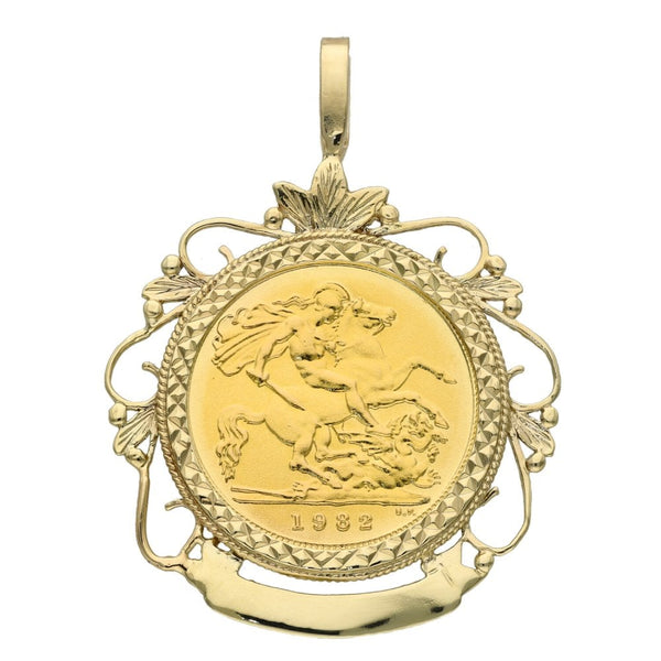 1982 Yellow Gold Half Sovereign Coin Pendant - 6.0g
