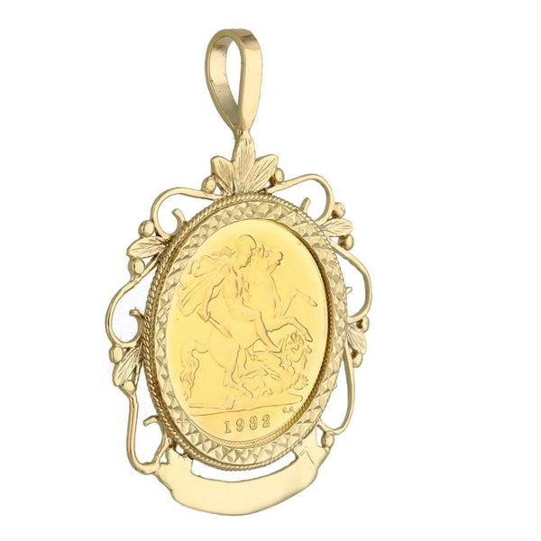 1982 Yellow Gold Half Sovereign Coin Pendant - 6.0g