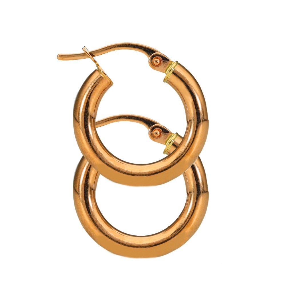 Ladies 9ct Rose Gold 10mm Small Round Hoop Earrings - 1.0g