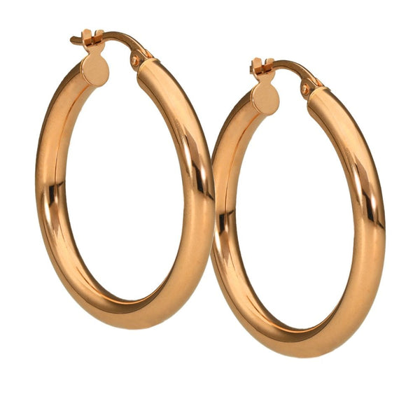 Ladies 9ct Rose Gold 20mm Round Hoop Earrings - 1.5g
