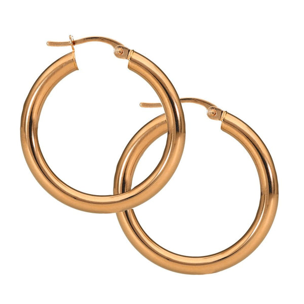 Ladies 9ct Rose Gold 20mm Round Hoop Earrings - 1.5g
