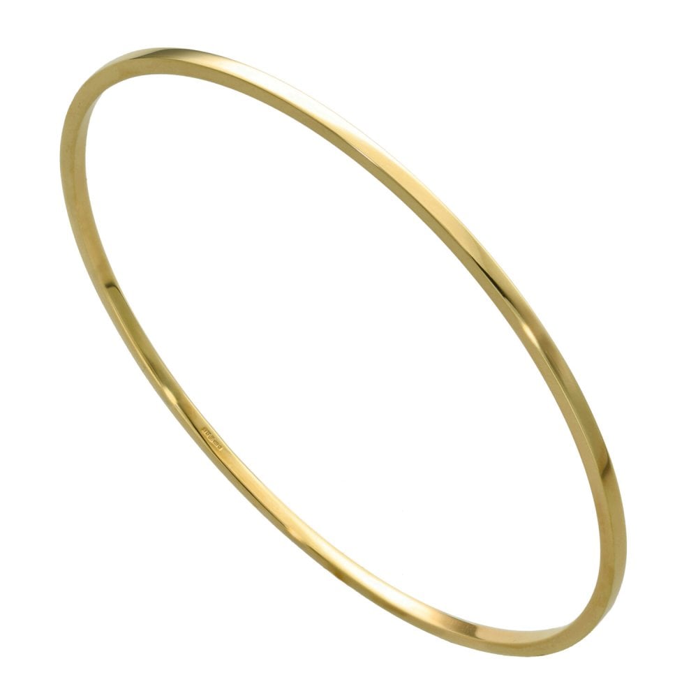 Ladies 9ct Yellow Gold 2mm Plain Bangle -  8.3g