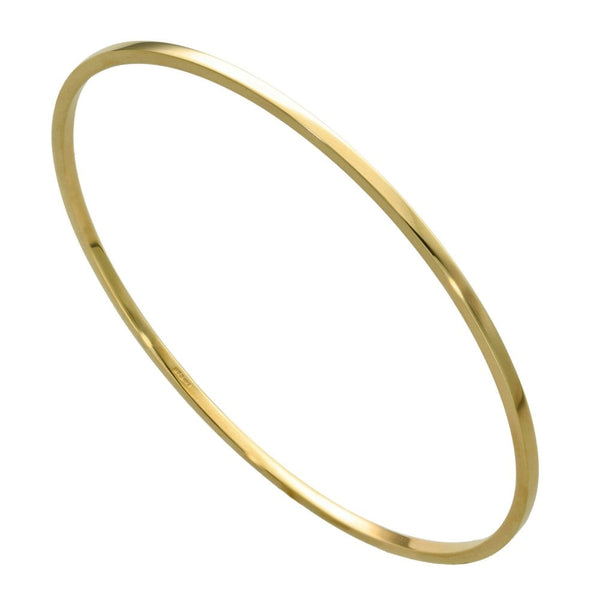 Ladies 9ct Yellow Gold 2mm Plain Bangle -  8.3g