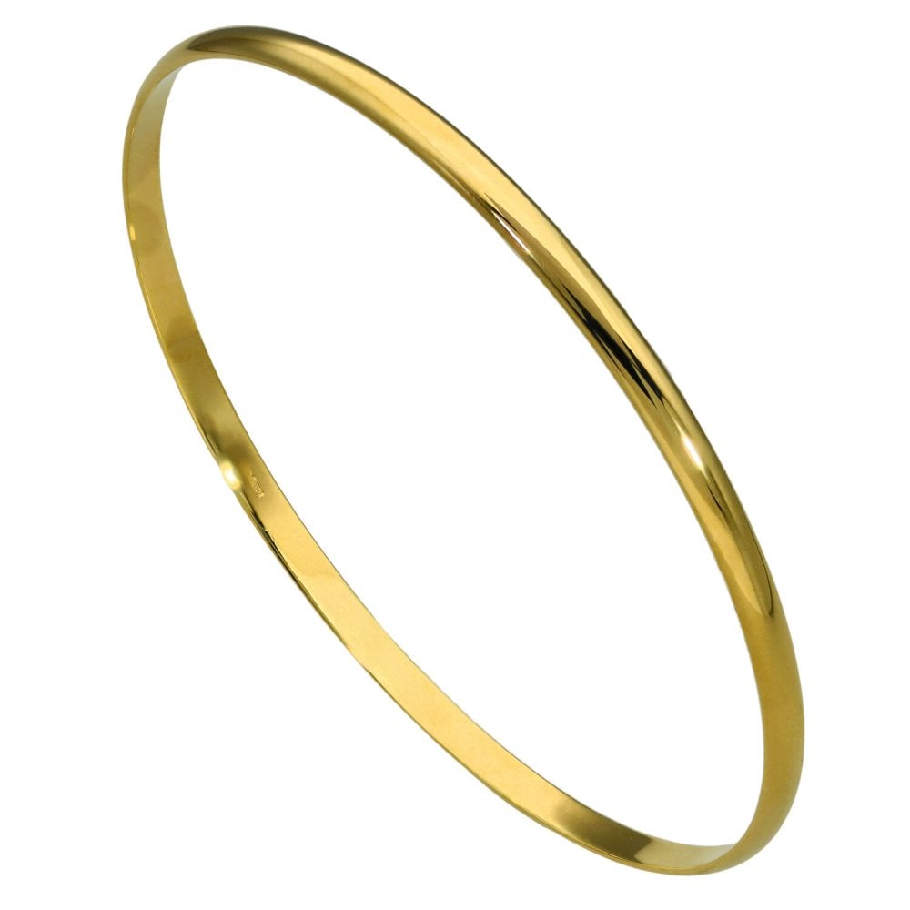 Ladies 9ct Yellow Gold 3mm Plain Bangle - 8.4g