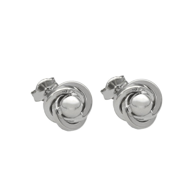 Ladies 9ct White Gold Knot & Ball Stud Earrings