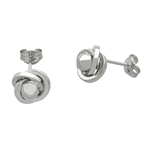 Ladies 9ct White Gold Knot & Ball Stud Earrings