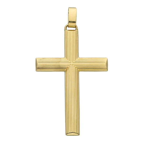 9ct Yellow Gold Large Ribbed Hollow Cross Pendant - 3.3g