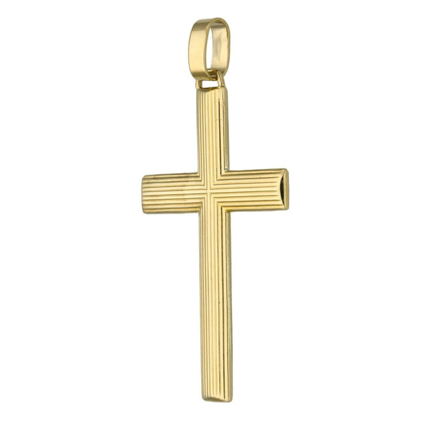 9ct Yellow Gold Large Ribbed Hollow Cross Pendant - 3.3g