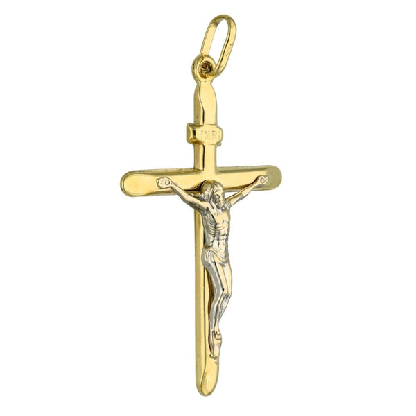 9ct Yellow & White Gold Crucifix Pendant - 2.3g